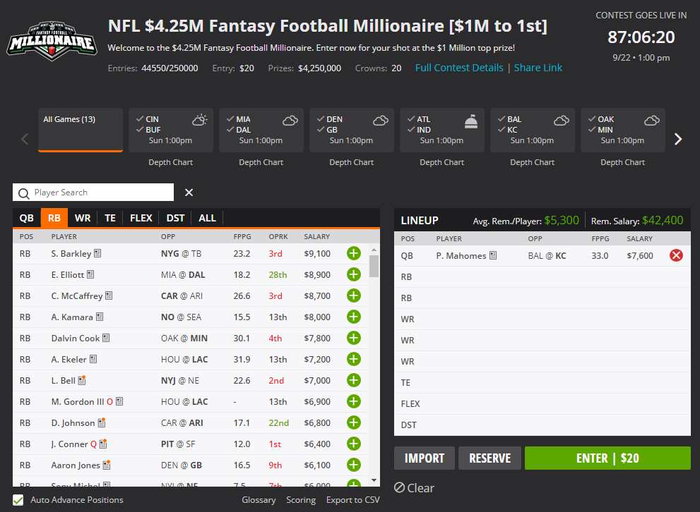 DraftKings Draft Your Team