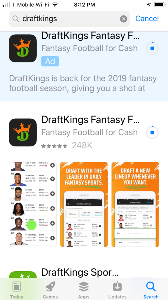 Search 'DraftKings' In App Store
