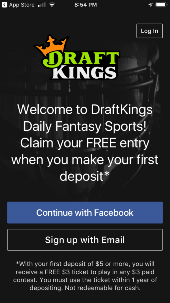 DraftKings Mobile App Signup Page